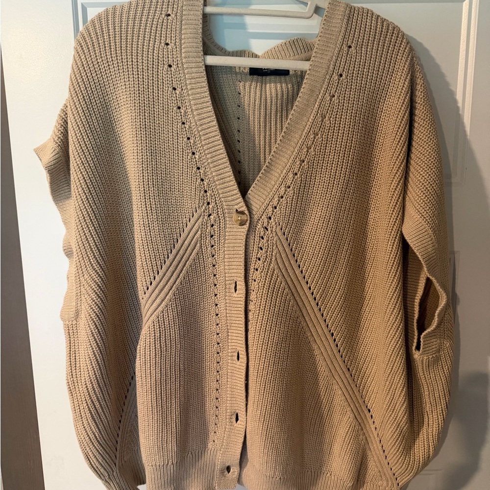 Able Beige V-Neck Button Cardigan Sweater